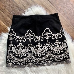 Forever 21 Black and White Embroidered Mini Skirt